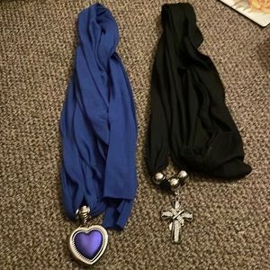 Blue and black scarfs blue heart and black cross with diamonds